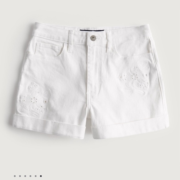 Hollister Pants - HOLLISTER ULTRA HIGH-RISE EMBROIDERED WHITE DENIM MOM SHORTS